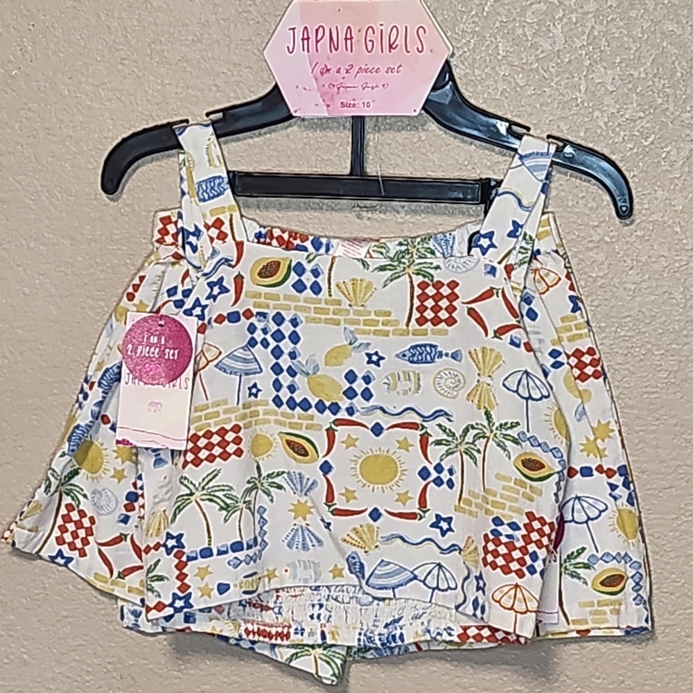 Japna Girls Colorful Tropical Patterned Top Set With Skort Size 10 & 12